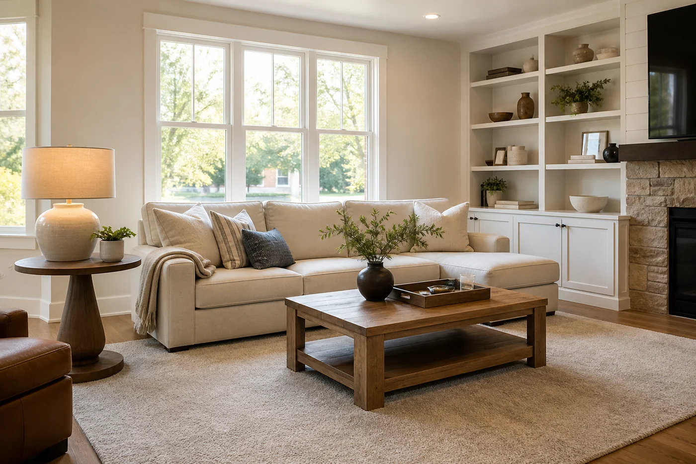 Vacation rental living room reset and ready for guests
